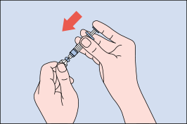 Figure E: Image of using plunger on syringe to fill vial