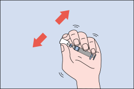 Figure F: Image of hand gently shaking syringe and vial to dissolve powder